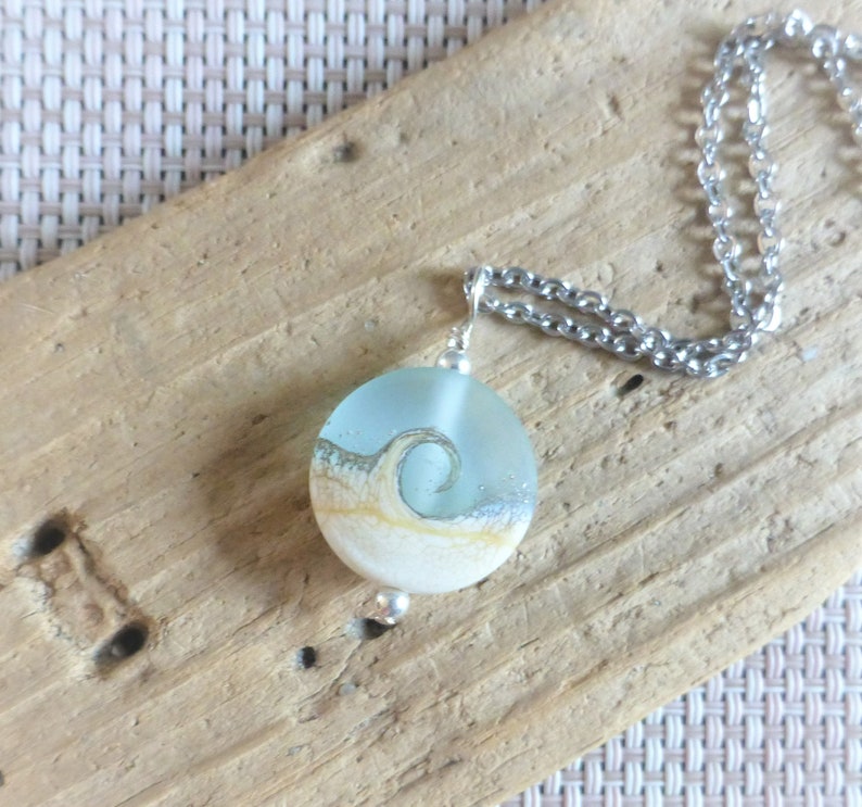 Wave Necklace, Beach Necklace, Ocean Wave Pendant, Lampwork Necklace, Beach Wedding, Beach Lover Gift, One 1 Pendant or Necklace image 8