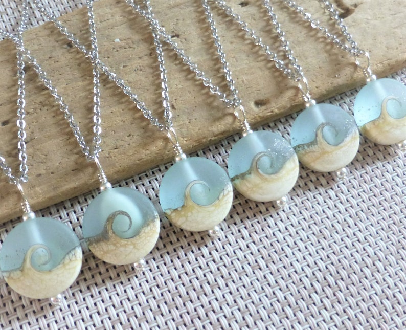 Wave Necklace, Beach Necklace, Ocean Wave Pendant, Lampwork Necklace, Beach Wedding, Beach Lover Gift, One 1 Pendant or Necklace image 6