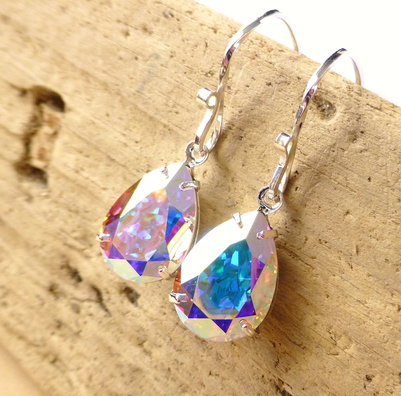 Aurora Borealis Earrings Swarovski Crystal Earrings Etsy