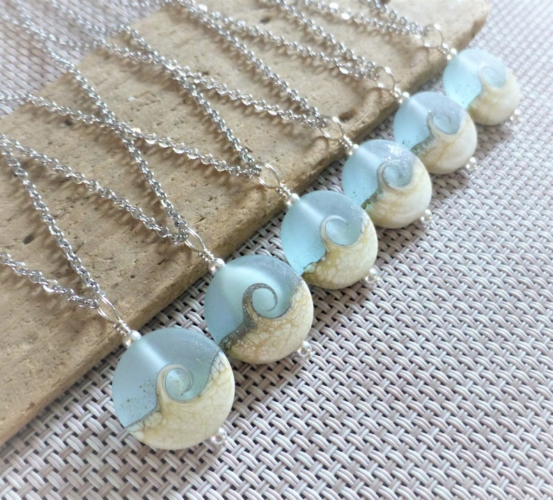 Wave Necklace, Beach Necklace, Ocean Wave Pendant, Lampwork Necklace, Beach Wedding, Beach Lover Gift, One 1 Pendant or Necklace image 9