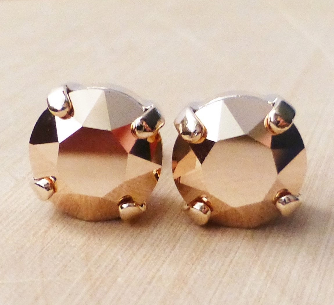 Rose Gold Swarovski Stud Earrings Crystal Rhinestone Stud | Etsy