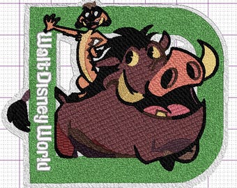Timon & Pumba Lion King Machine Embroidery File, 6 sizes