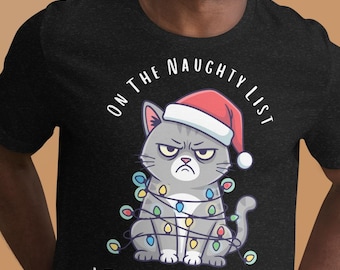 Funny Christmas Cat Tee Shirt:  Grumpy Holiday Cat Top