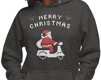 Funny Santa On A Moped Hoodie:  Fun Christmas Holiday Sweatshirt