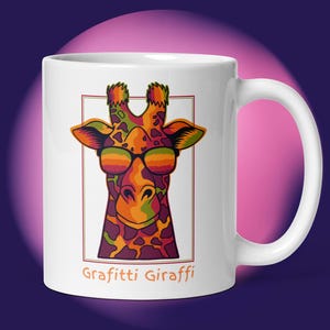 FREE DELIVERY - Funny Giraffe Mug, Graffiti Cool Giraffe Cup, Great Quality Ceramics, African Animal Mug, Safari Savannah Fun Giraffe