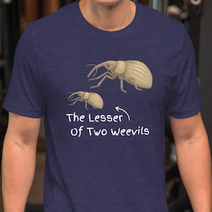 Funny Weevil T Shirt, Lesser Of Two Weevils Top, Gorgeous Quality Clothing, Gift For Entomologists, Fun Insect Beetle Saying Evils Phrase