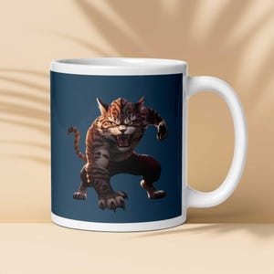 FREE DELIVERY - Monster Cat Mug, Scary Big Cat Cup, Great Quality Ceramics, Halloween Scary Cat Mug, Dangerous Tiger Lion Leopard Gift