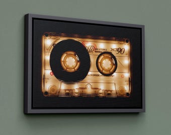 Retro Audio Cassette Canvas Print, Black and White Music Wall Decor