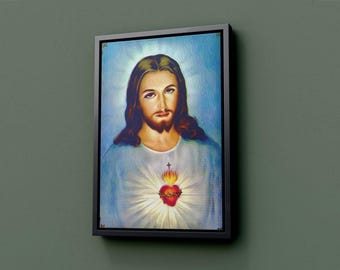 Sacred Heart of Jesus Canvas, Traditional Christian Wall Art, Ready to Hang