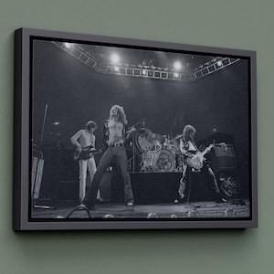 Lienzo impreso en blanco y negro con la banda musical de los años 70, Jimmy Page y Robert Plant, de Led Zeppelin, listo para colgar