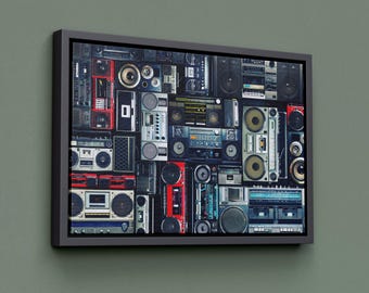 Cassette Collection Nostalgic Music Canvas, Retro Wall Art, Vintage Tape Printable, Digital Download for Music Lovers