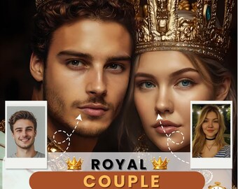 Personalized King & Queen Painting, Custom Royal Portrait from Photo, Unique Couple Gift for Anniversary, Wedding, Digital Download