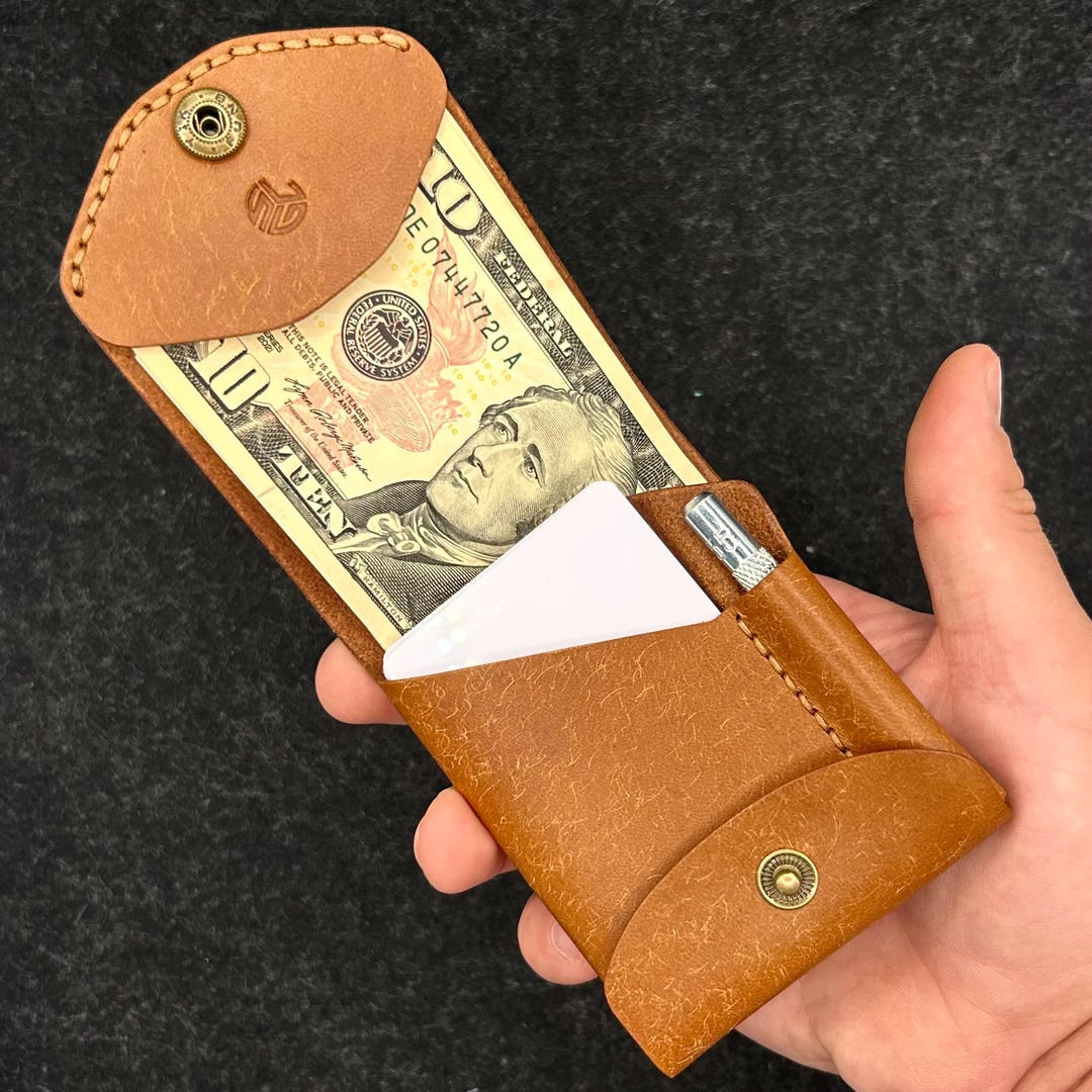 Compact Leather Wallet – Minimalist EDC Card & Cash Holder - Etsy