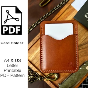 Minimalist Leather Card Holder Pattern PDF, 3 Pocket Wallet Template (A4 US Letter)