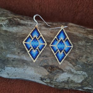 Beaded triangles gold and blues