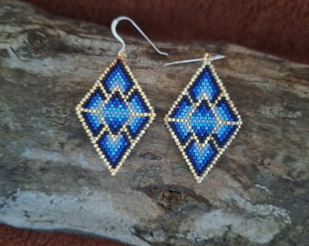 Beaded triangles gold and blues