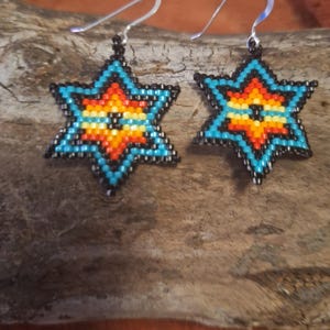 Beaded Star Earrings, Colorful Fade Design