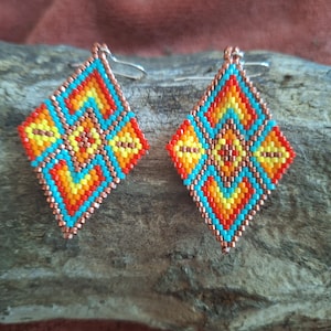Beaded Copper Diamond Earrings: Fade Design
