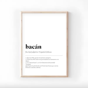 Bacán Chile Print - Digital Download | Cool Chilean Slang Poster | Spanish Dictionary Definition Art | Modern Chile Decor