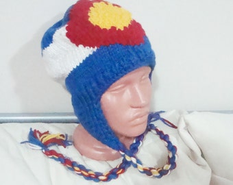 Colorado Flag Hat Knitted with ear flaps winter hat Christmas Birthday Valentines day Gift For Him Husband Boyfriend Men's birthday Gifts