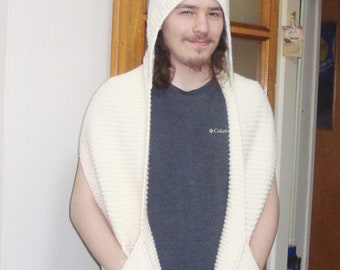 Hand Knitted Hooded Scarf with pockets for men women's scarves gifts for him boyfriend christmas