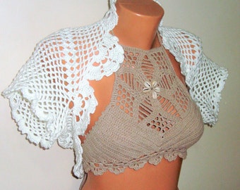 Crochet bolero shrug wedding bride, bridesmaids gift in white crocheted