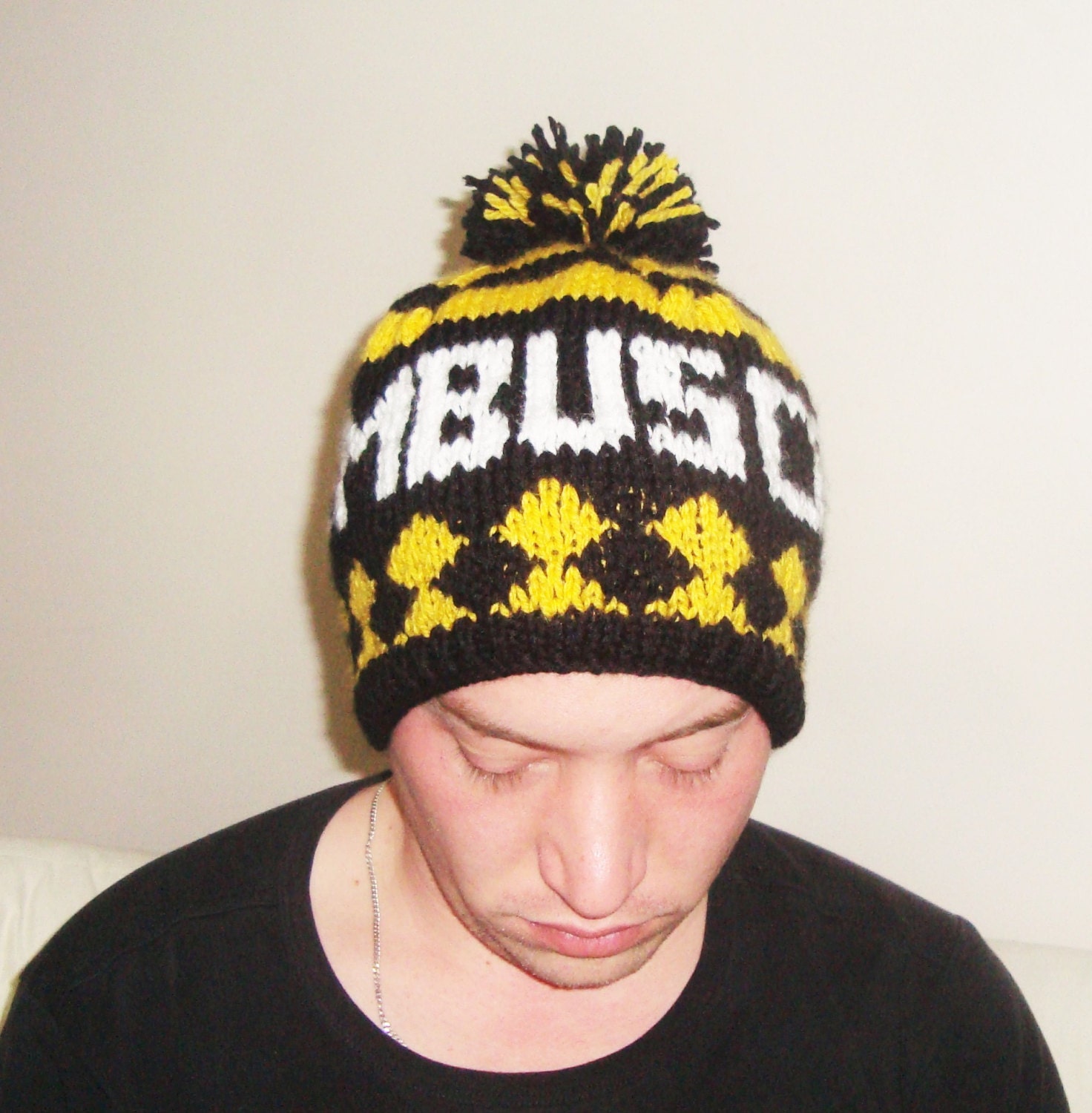 black and yellow beanie hats