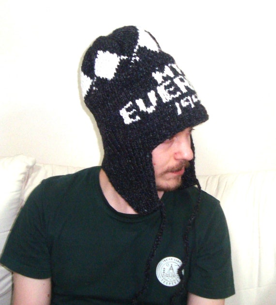 Hand Knit Hat With MT Everest: Men Women Black Gray Wool Blend