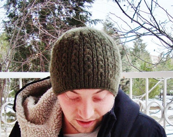 hand Knit Hats Men - winter moss green Beanie Men's Knit Accessories winter Hats Beanie