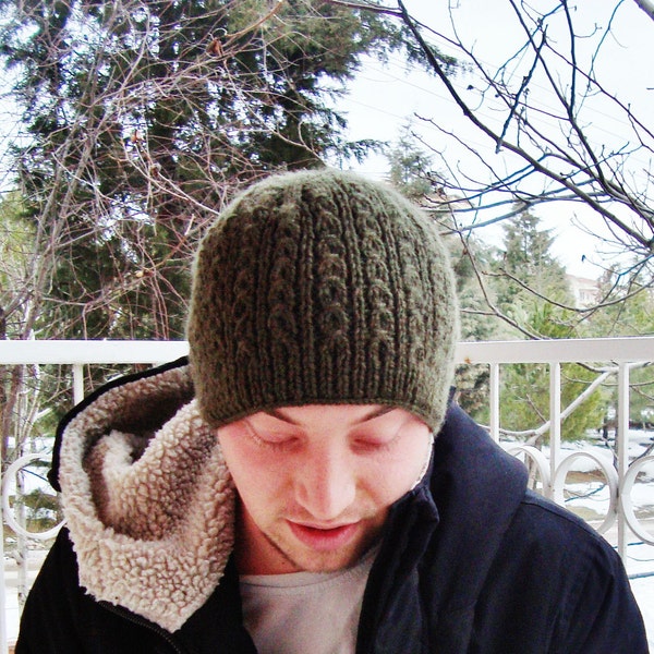 hand Knit Hats Men - winter moss green Beanie Men's Knit Accessories winter Hats Beanie