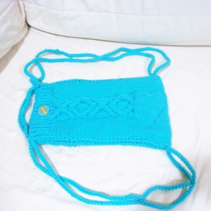 Hand Knit Turquoise Backpack: XOXO Heart Pattern Festival Bag