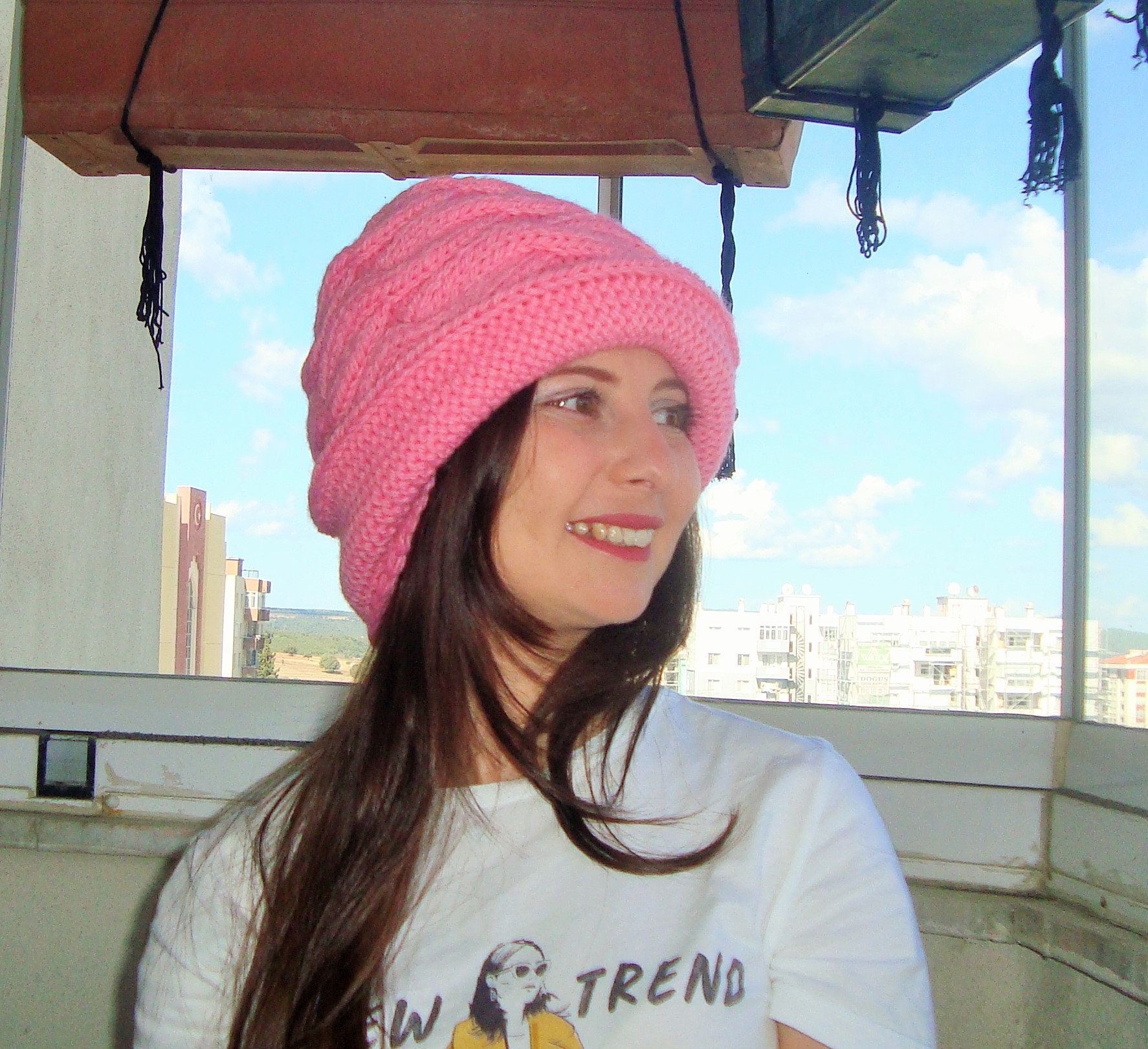 Hats Winter With Brim Hand Knit Hat 