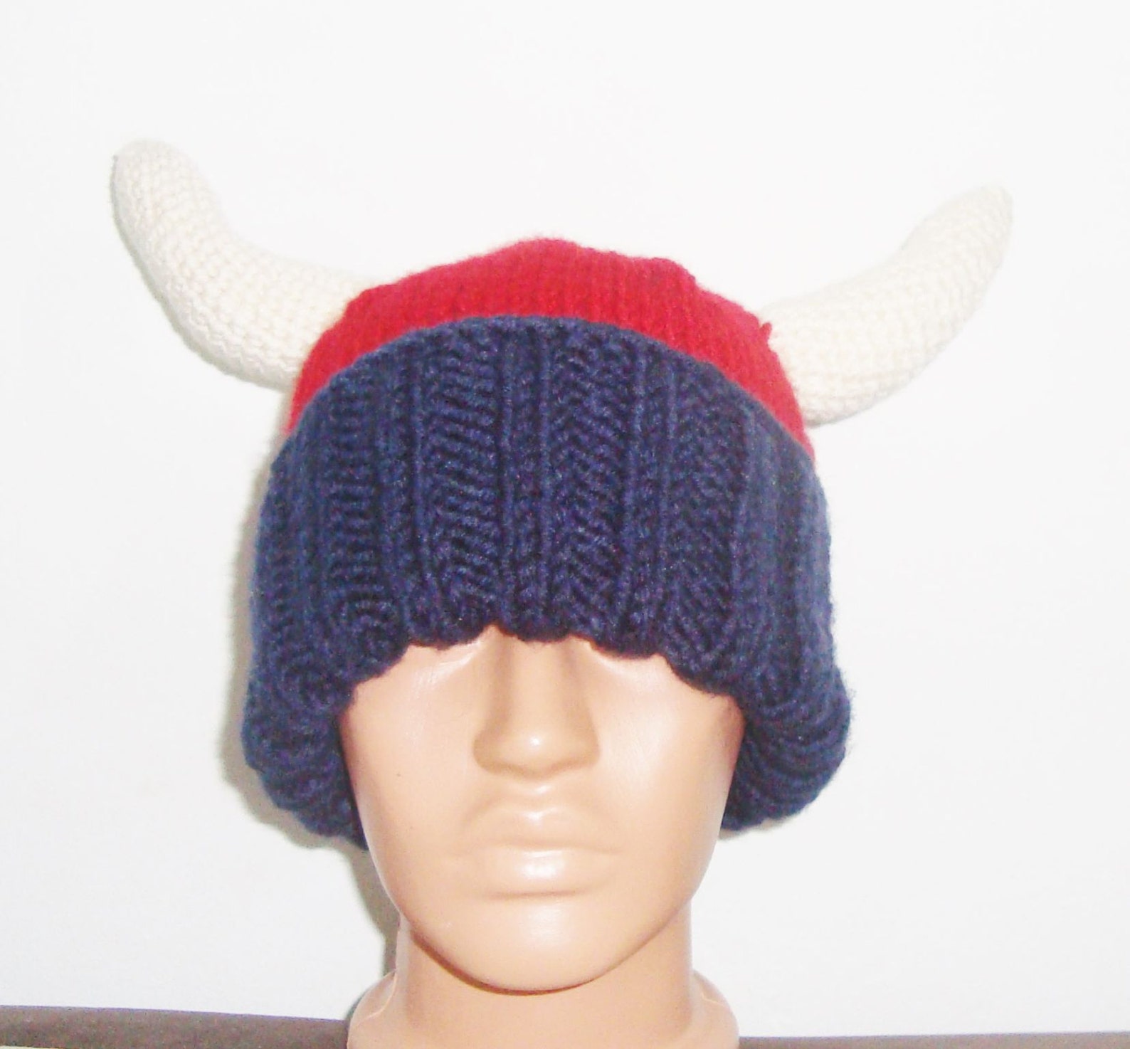 Hand Knit Viking Hat for Adults with horns Man Winter in Red Etsy