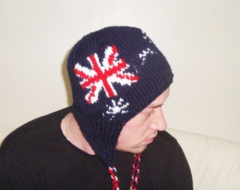 Australian christmas gifts for men winter Hats with Ear Flaps blue Red white Australia Flag national day gifts hand Knit Hats For Sale