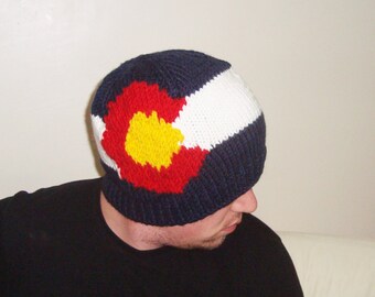 Hand Knit Beanie Hat with Colorado Flag Gifts For Men Women in Blue, Red, Yellow, White