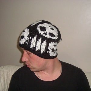 Hand Knit Skull Hat Beanie Black with white skull gifts for men skull accessories image 4