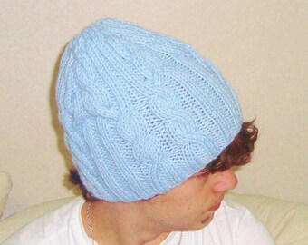 Mens Hats winter, hand Knit hats for Men winter Hats Beanies, Men's gift For Him Men gifts Of blue cable Knit hats