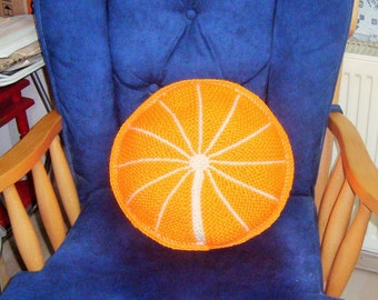 Orange Pillow Cover • 16 x 16 Chair Pad Cover • Hand Knit Cushion Case • Orange Cushion Case • Round Decorative Pillow • Round Throw Pillow