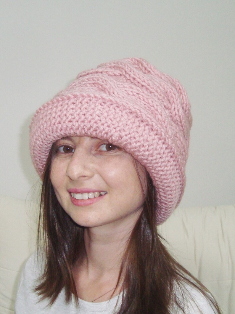 Womens Hats Winter With Brim Hand Knit Cloche Powder Pink Etsy