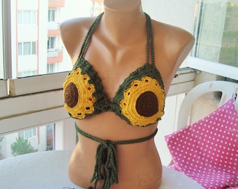 SUNFLOWER FESTIVAL CLOTHING women floral top bra crochet sunflower gifts for her