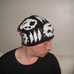 Hand Knit Skull Hat Beanie Black with white skull gifts for men skull accessories image 3