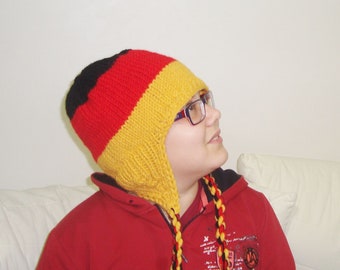 Knitted germany Flag winter Ear Flap Hats german gifts For Men women Him Hers in black Red gold Stripes hand Knit