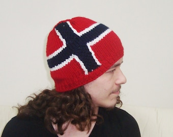 Norway Flag, Norwegian nordic Flag, Men's Women's winter Beanie Hats, Norway gifts, Norwegian Flag Hats christmas gift for men women