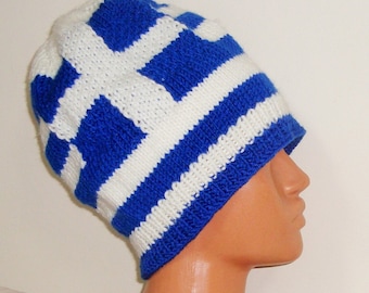 Greece Flag Hats national Greek gifts Men for women winter hand Knit Knitted xxxl Beanie Hats in white blue strip cross fathers day gift