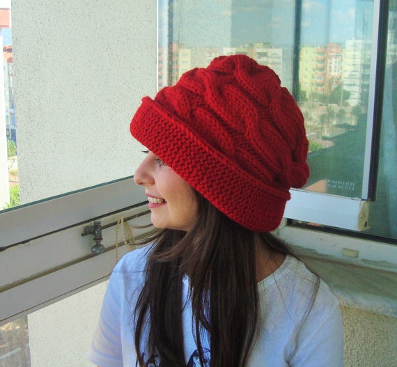 Womens Hats Winter With Brim Hand Knit 