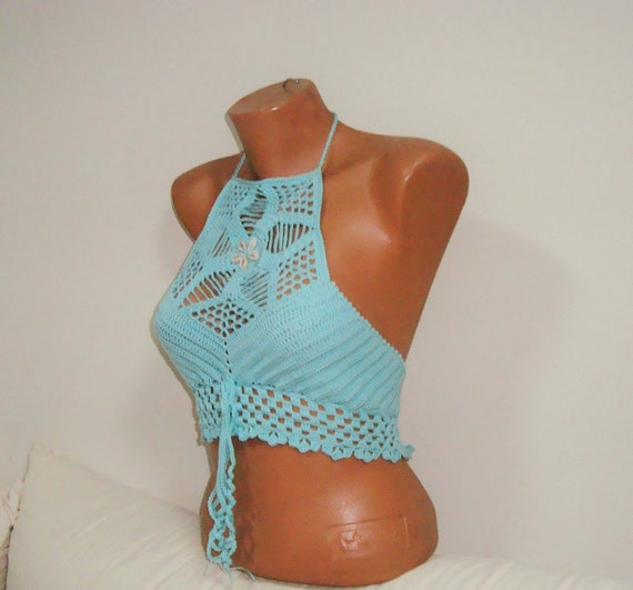 Buy Crochet Tops for Women Summer Beach Crop Tops With Cowrie Shell Mint  Green Clothing Festival Clothes Gift for Hers for Sale Online in India 