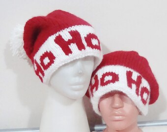 Christmas Hats, Personalized Hats, Ho Ho Ho Hat, Winter, Ski Beanie for Christmas, Personalized Knit Beanie, Hand Knit Knitted Santa Hat