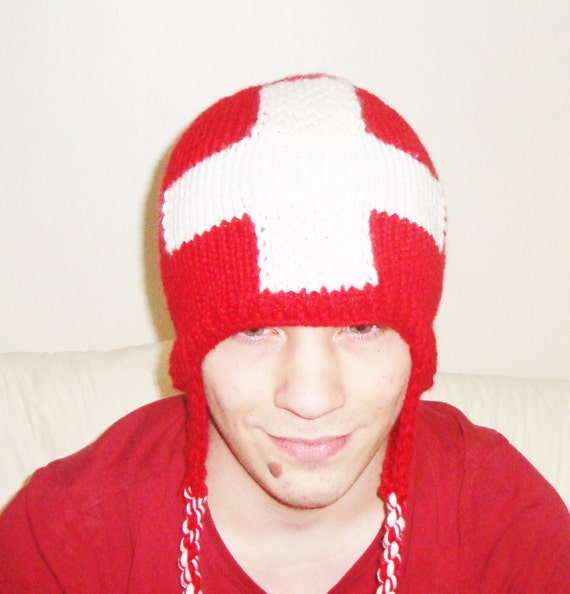Buy Switzerland Swiss Flag Hat Winter Men Women Hat Hand Knit in 