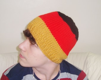 Winter German Flag Beanie Hat Hand Knit Knitted, Germany Gifts For Men's Gift For Him For Boyfriend, Birthday, Husband, Dad Deutsche Flagged