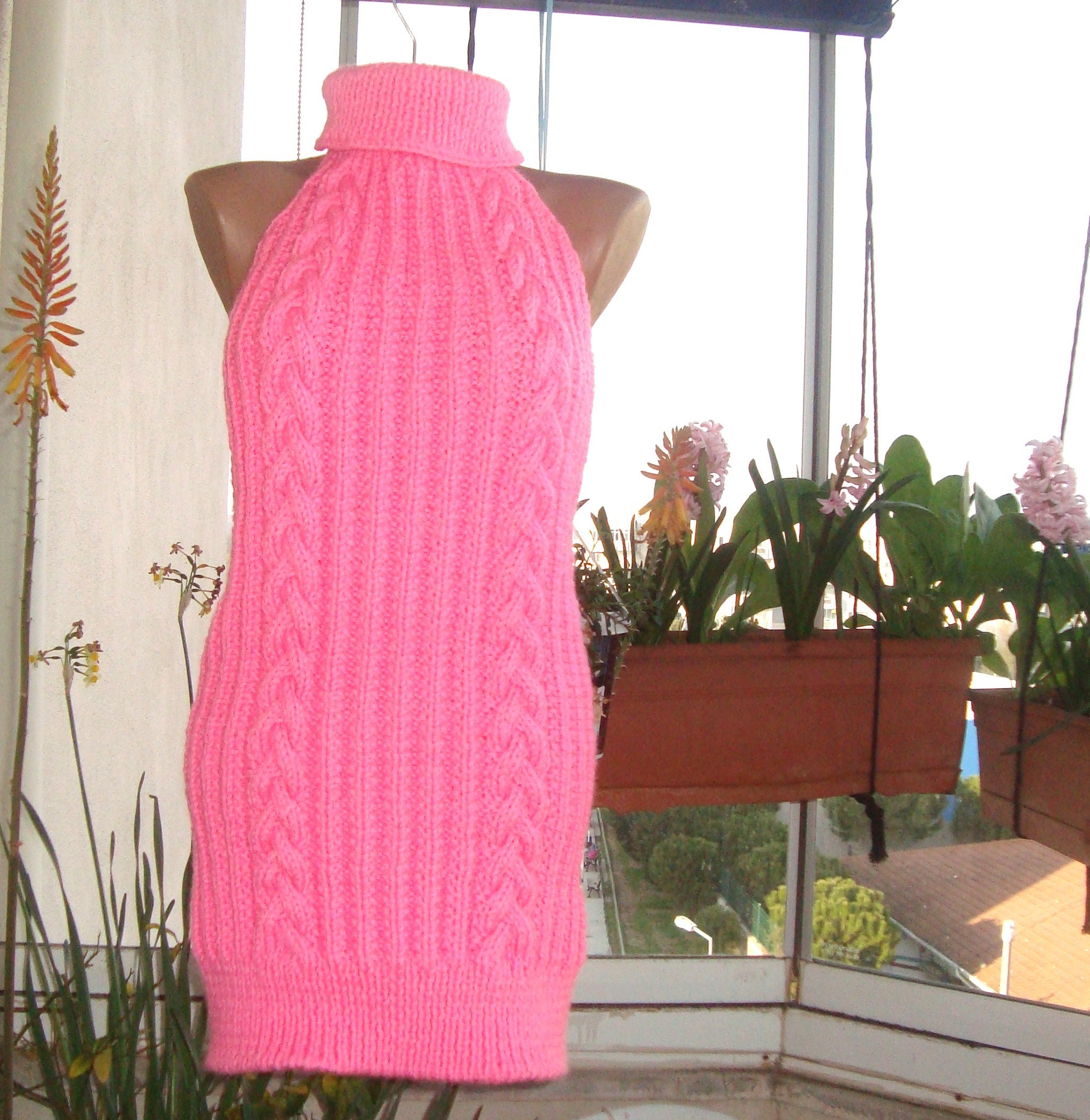 Hand Knit Sweater Women s Backless Dress Blouse Tunic Women Turtleneck Open Back Rib Knitted in Pink Virgin Killer Viscon Polyester Woolly Etsy